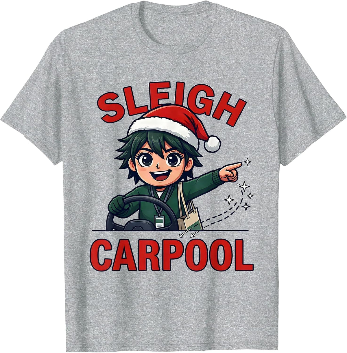 Men's SLEIGH CARPOOL Funny Teacher Christmas School Staff Humor T-Shirt - Heather Grey