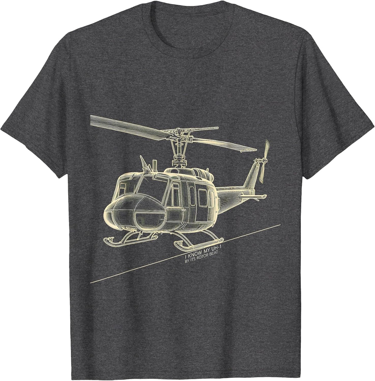 I Know My UH-1 By Its Rotor Beat Military Helicopter Pilot T-Shirt - Dark Heather Grey