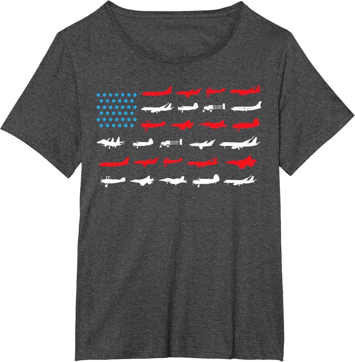 Pilot Shirt, Airplanes As American Flag, Plane Aviation T-Shirt - Dark Heather Grey