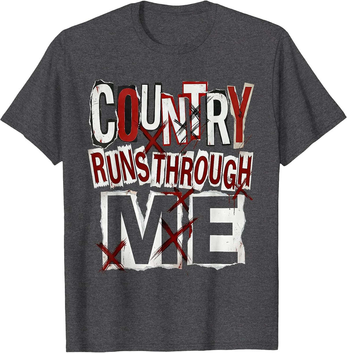 Men's Country Runs Through Me Cowgirl Design T-Shirt - Dark Heather Grey