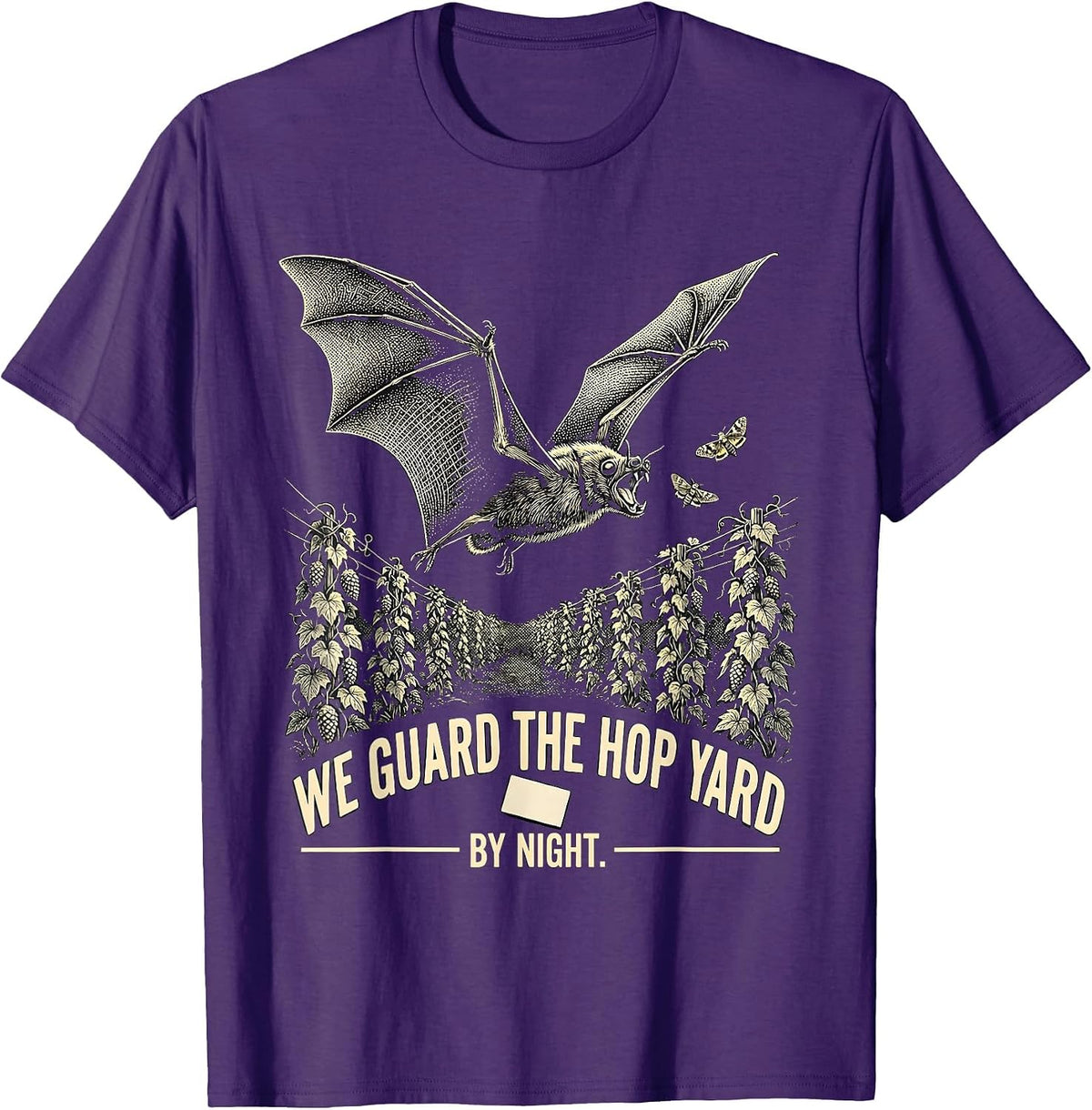 We Guard The Hop Yard By Night Vintage Bat Lover Wildlife T-Shirt - Purple