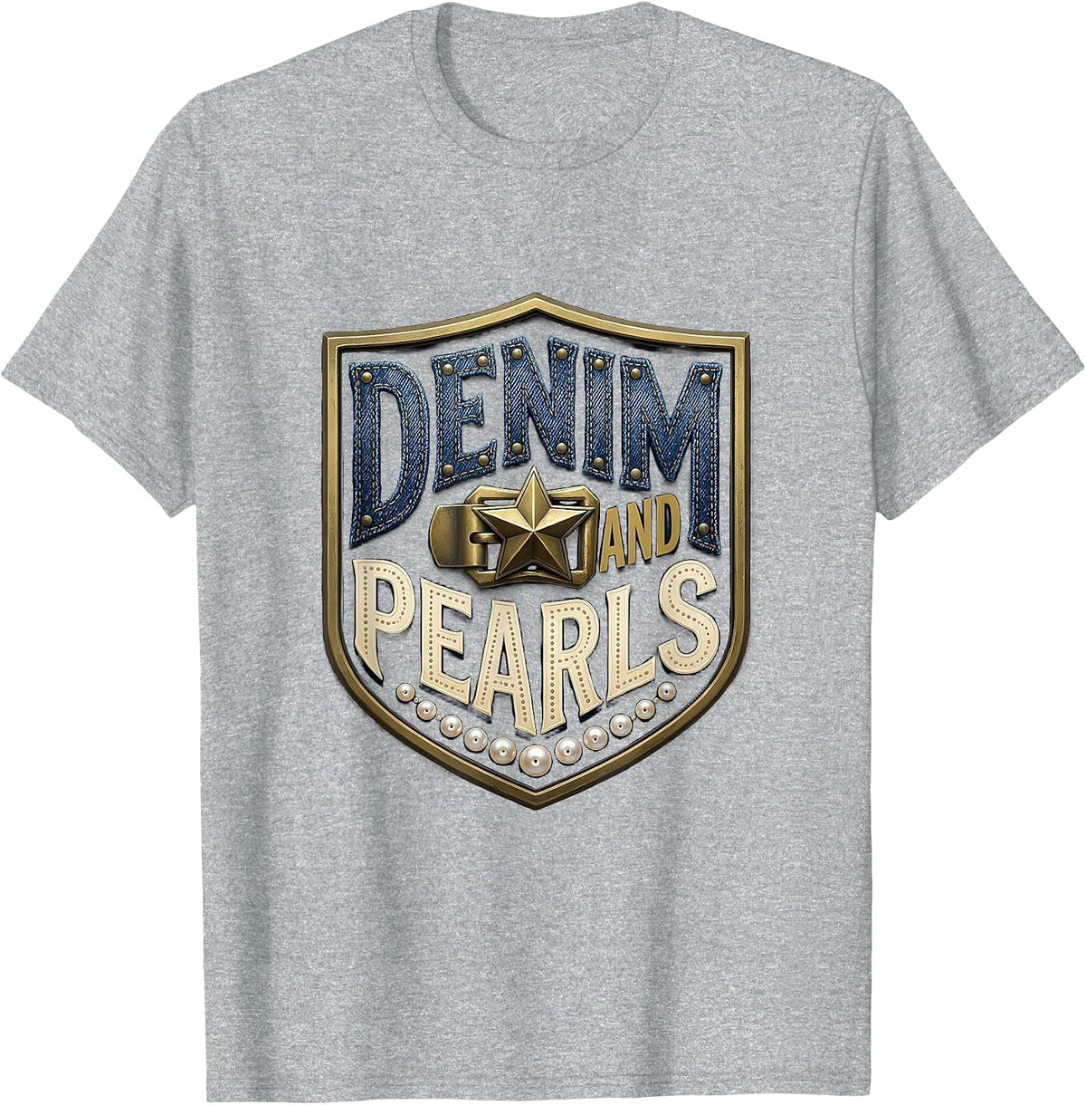 Men's Denim and Pearls Western Cowgirl Glam Style T-Shirt - Heather Grey