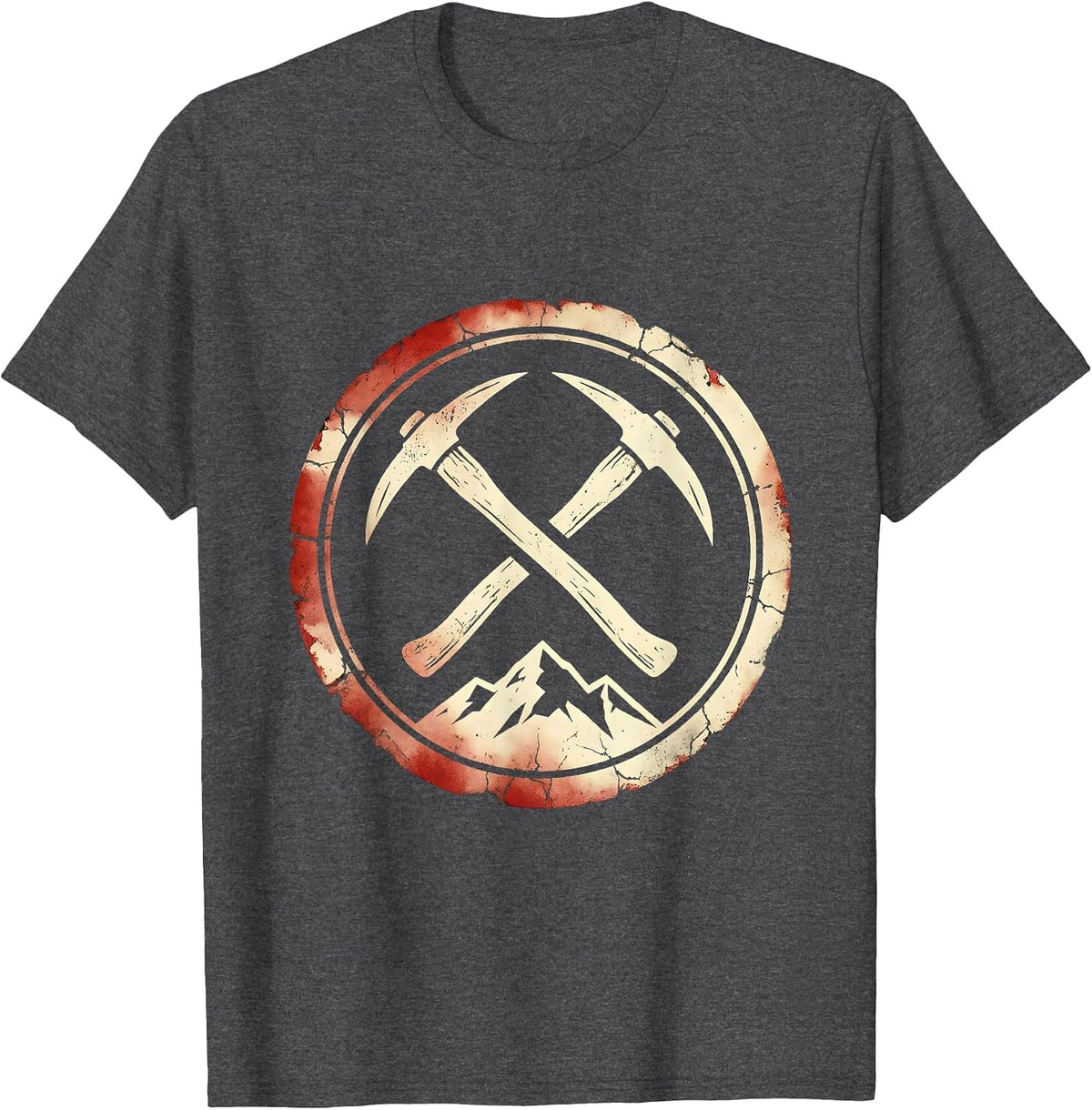 Labor Day Crossed Pickaxes Mountain Landscape T-Shirt - Dark Heather Grey