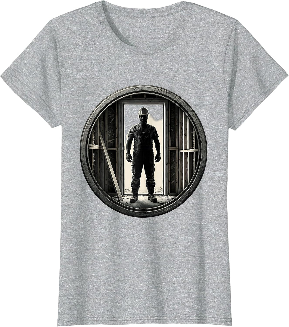 Construction Worker Unfinished Doorway Illustration T-Shirt - Heather Grey