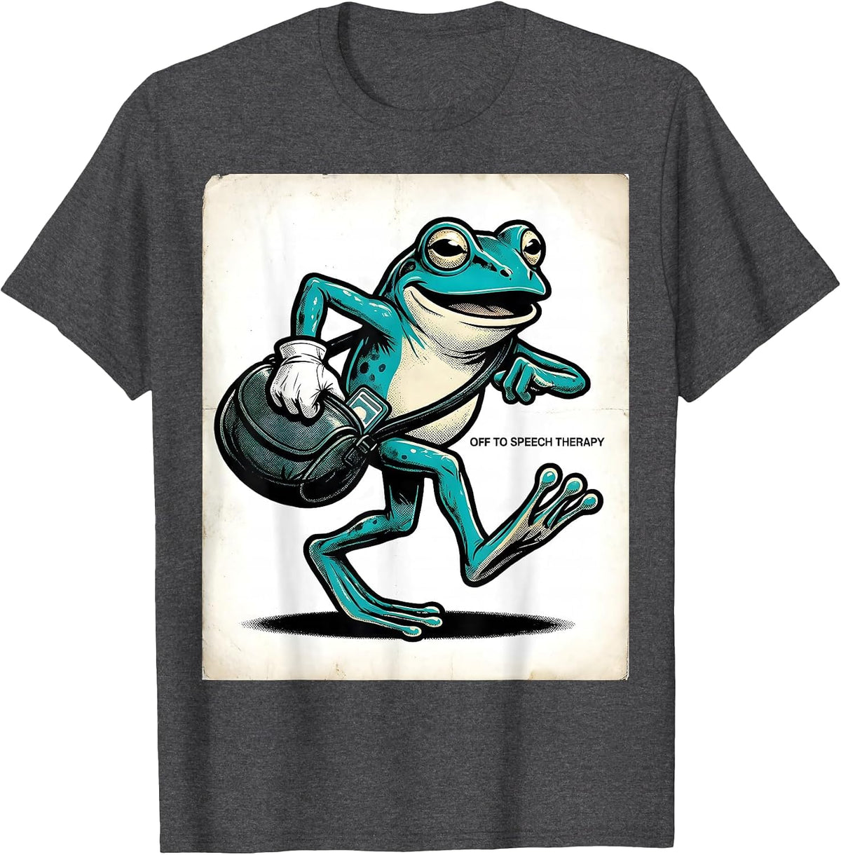 Off To Speech Therapy Retro Cartoon Frog Teacher Back T-Shirt - Dark Heather Grey