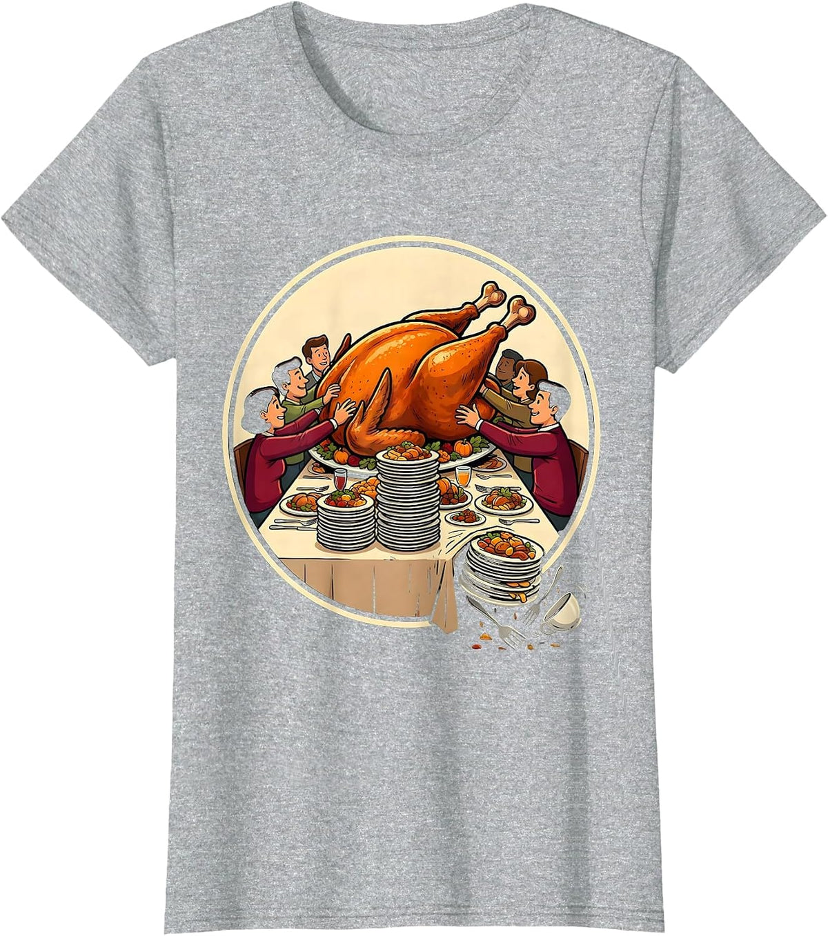 Thanksgiving Turkey Cartoon Family Matching Group Humor T-Shirt - Heather Grey