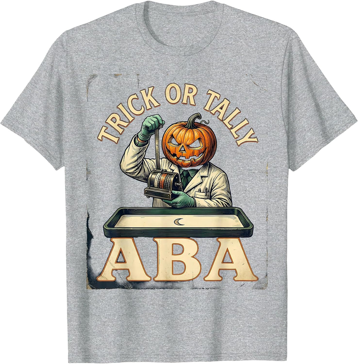 Men's Trick Or Tally ABA Vintage Behavior Analyst Halloween T-Shirt - Heather Grey
