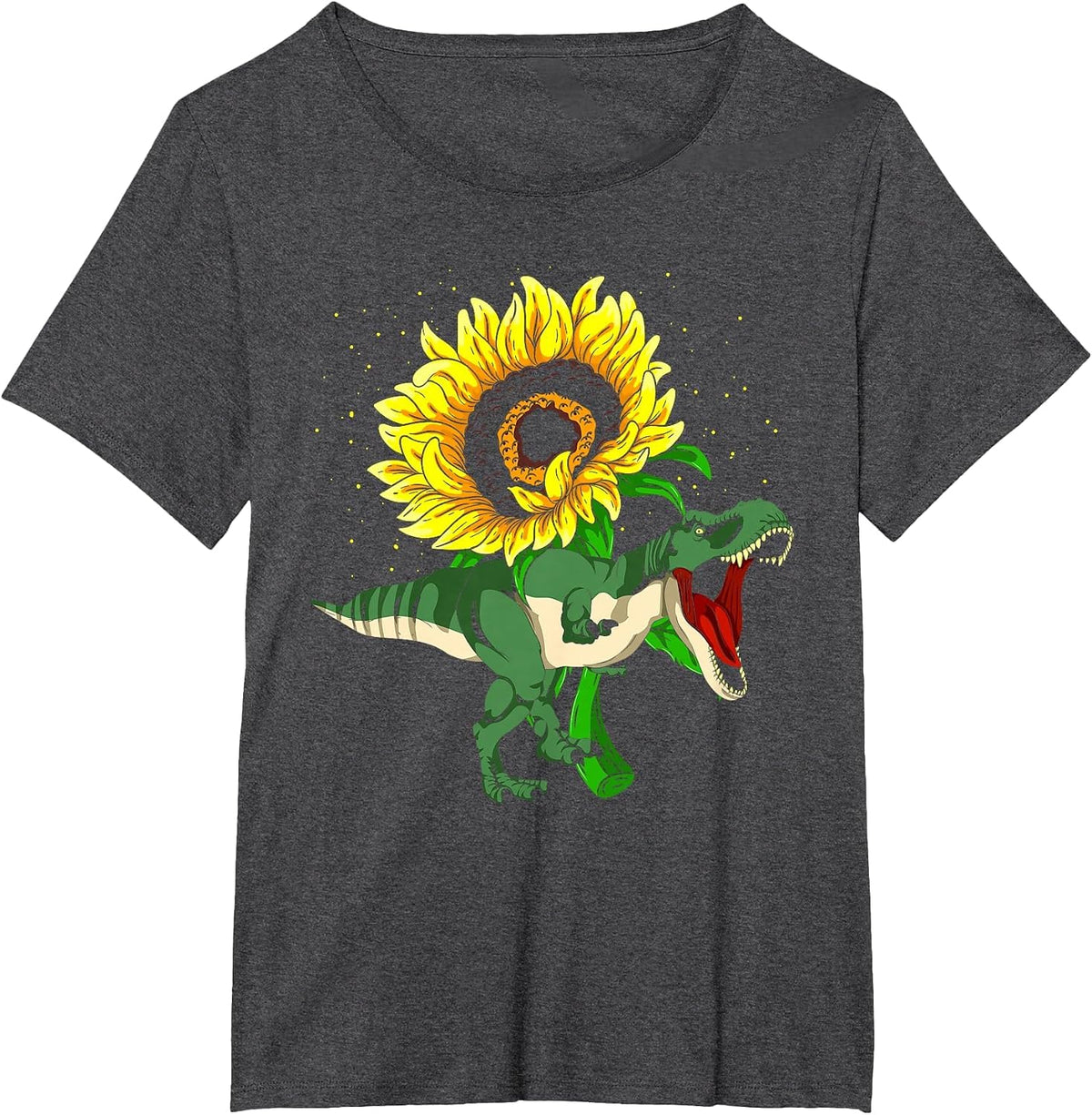 Floral Sunshine Flower T-Rex Sunflower Roaring Dinosaur T-Shirt - Dark Heather Grey