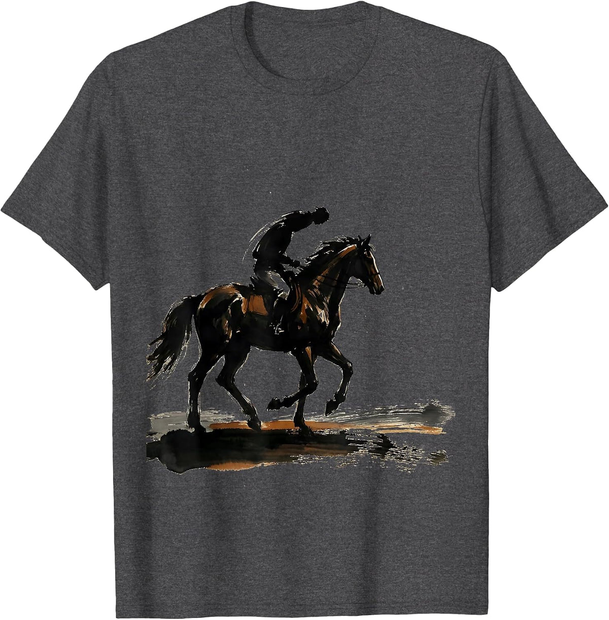 Lone Rider Horseback Vast Plain Illustration T-Shirt - Dark Heather Grey