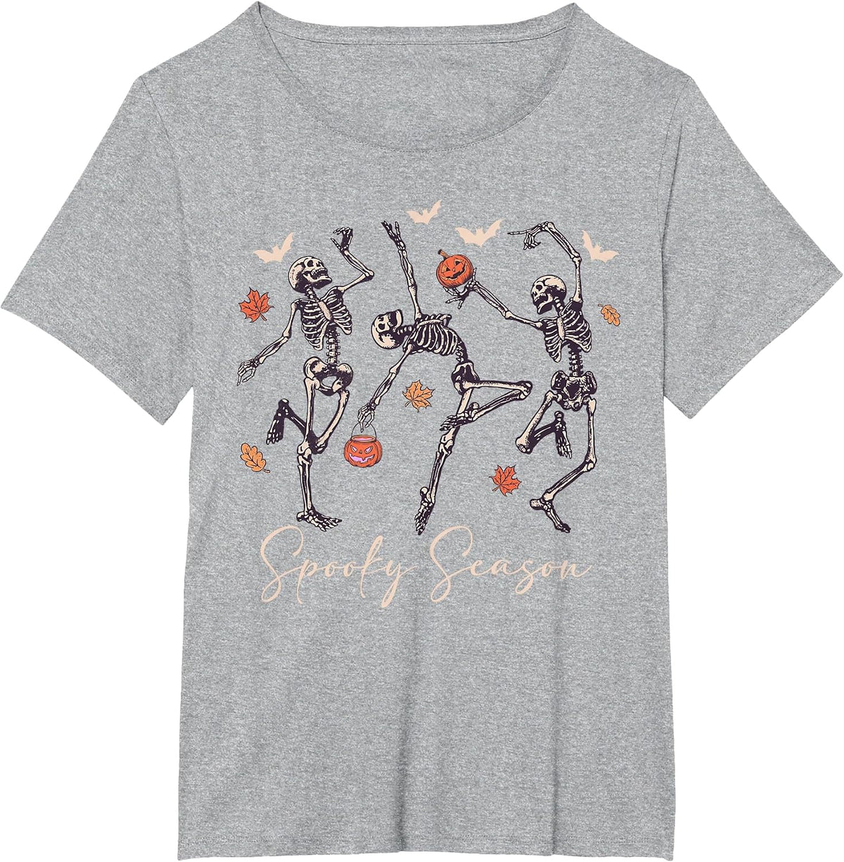 Funny Dancing Skeleton Halloween Pumpkin Spooky Season T-Shirt - Heather Grey