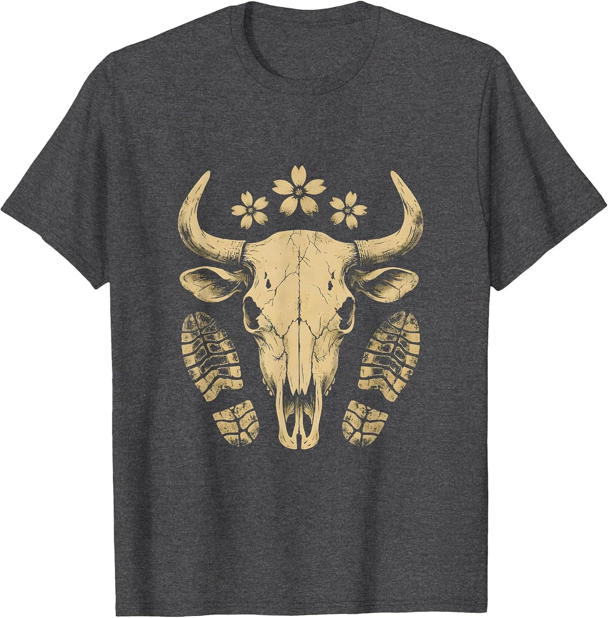 Men's Dusty Trail Boot Prints Cowboy Western Graphic T-Shirt - Dark Heather Grey