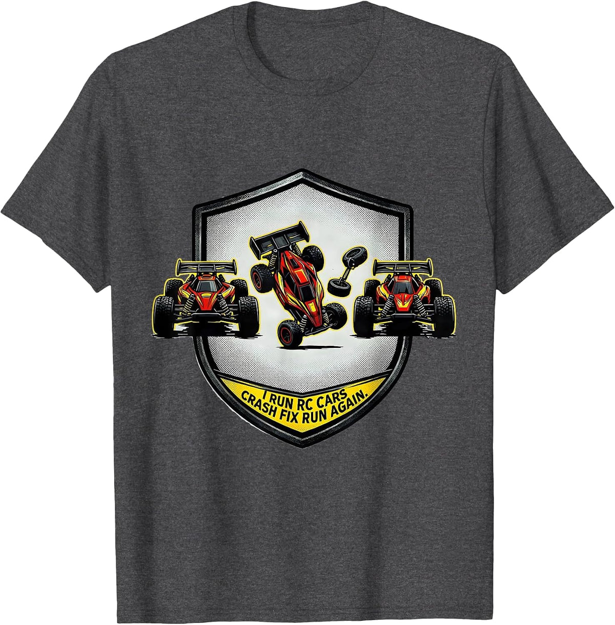 Men's I Run RC Cars, Crash, Fix, Run Again Funny RC Racer Gift T-Shirt - Dark Heather Grey