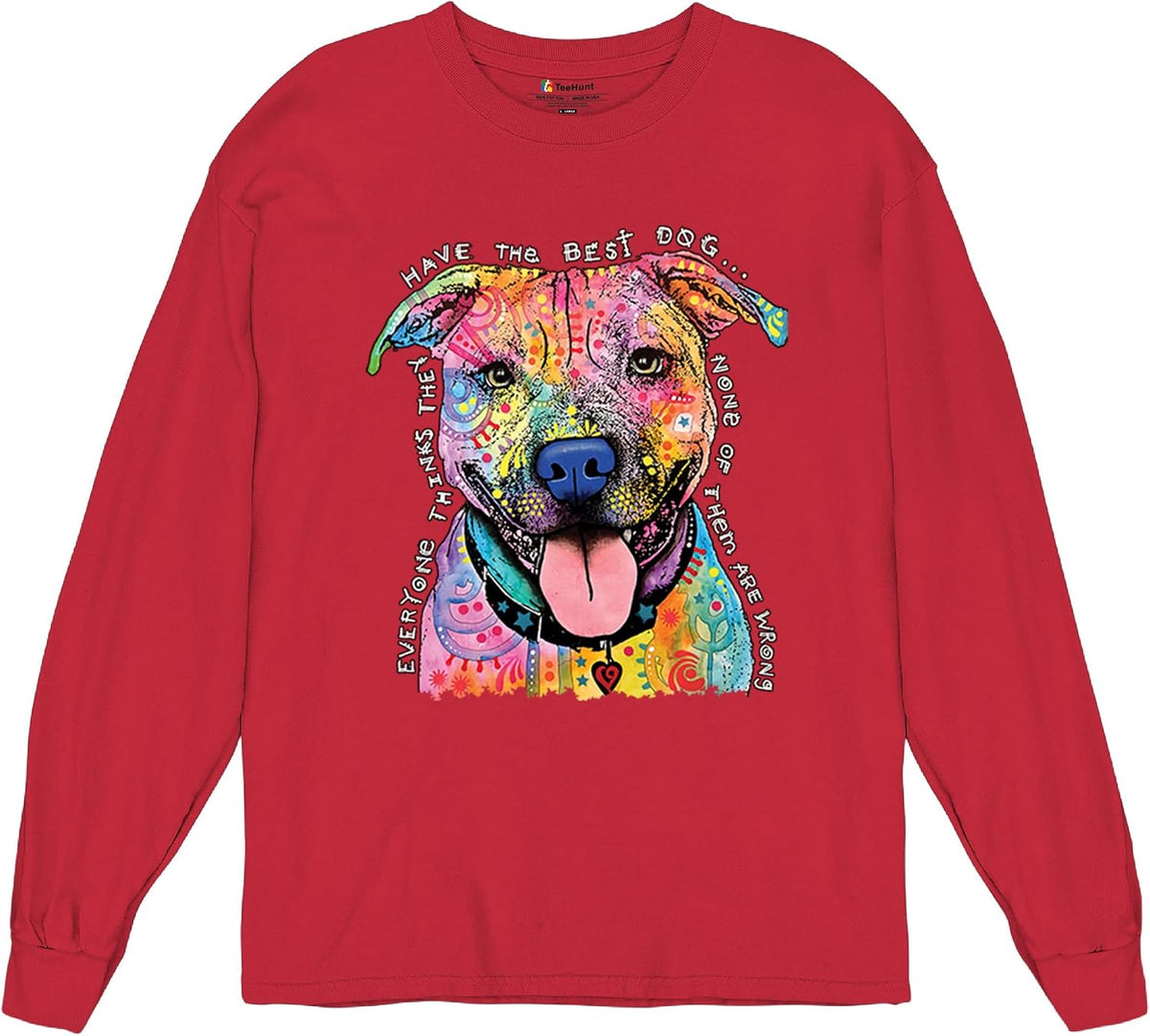 Dean Russo Pets Art Pit Bull Long Sleeve T-Shirt Everyone Has Best Dogs - Red
