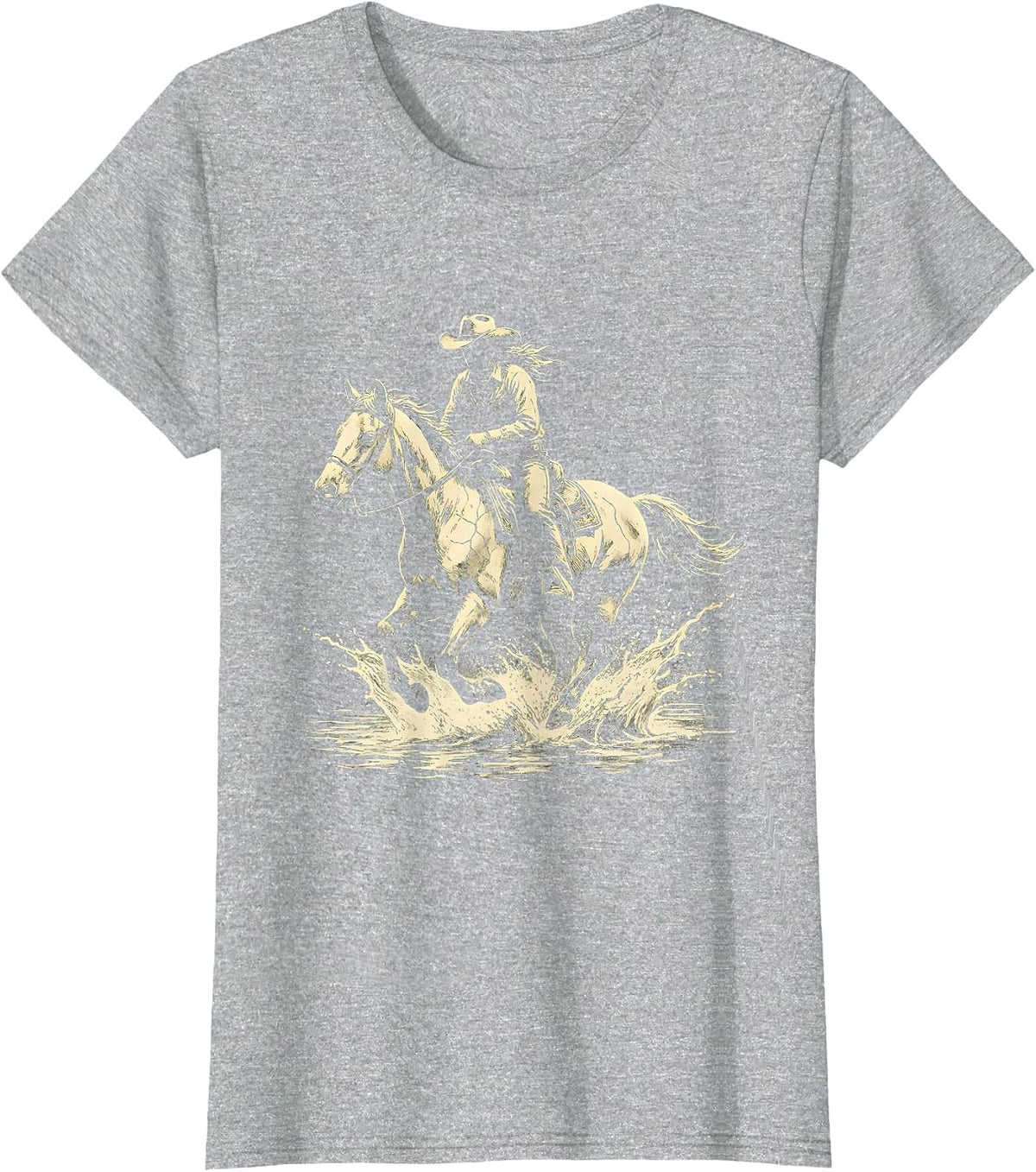 Women's Cowgirl Riding Horse Through River Illustration T-Shirt - Heather Grey