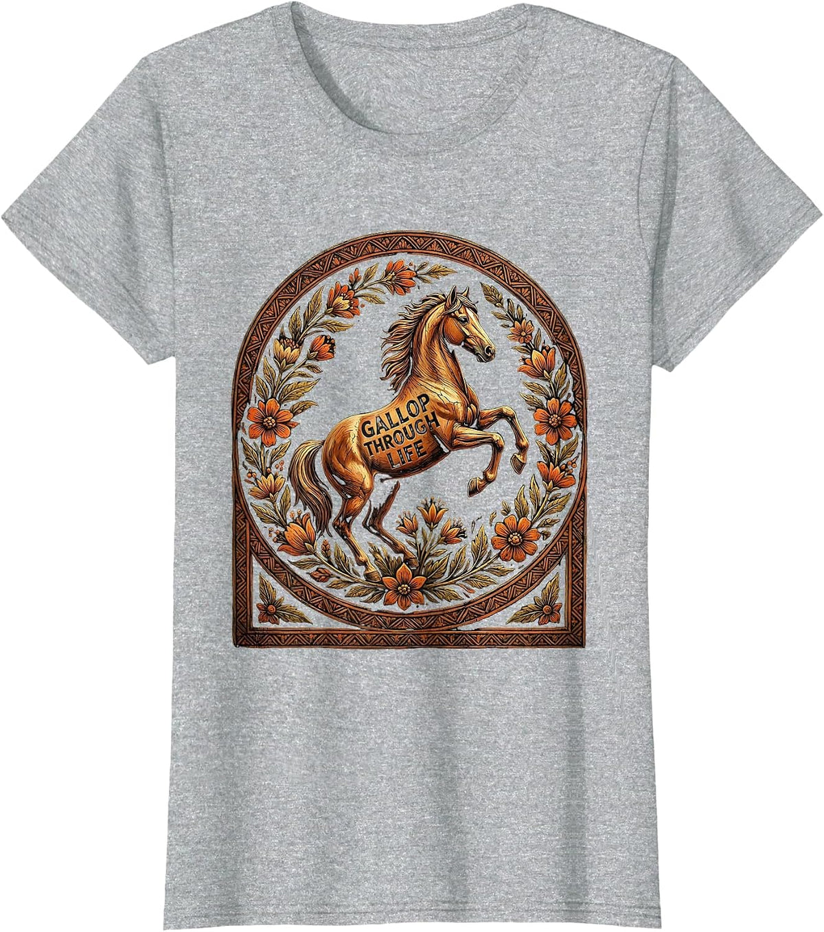 Gallop Through Life Horse Lover Design T-Shirt - Heather Grey