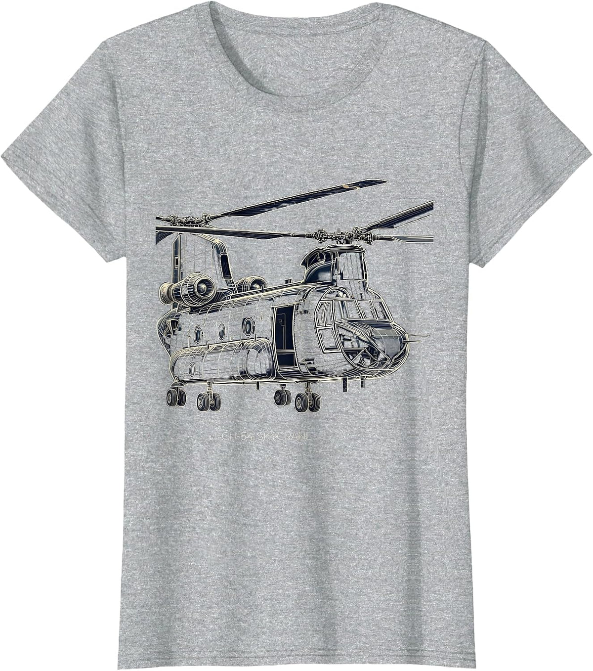 Women's CH-54 Skycrane Military Helicopter Veteran Tribute Aviation T-Shirt - Heather Grey