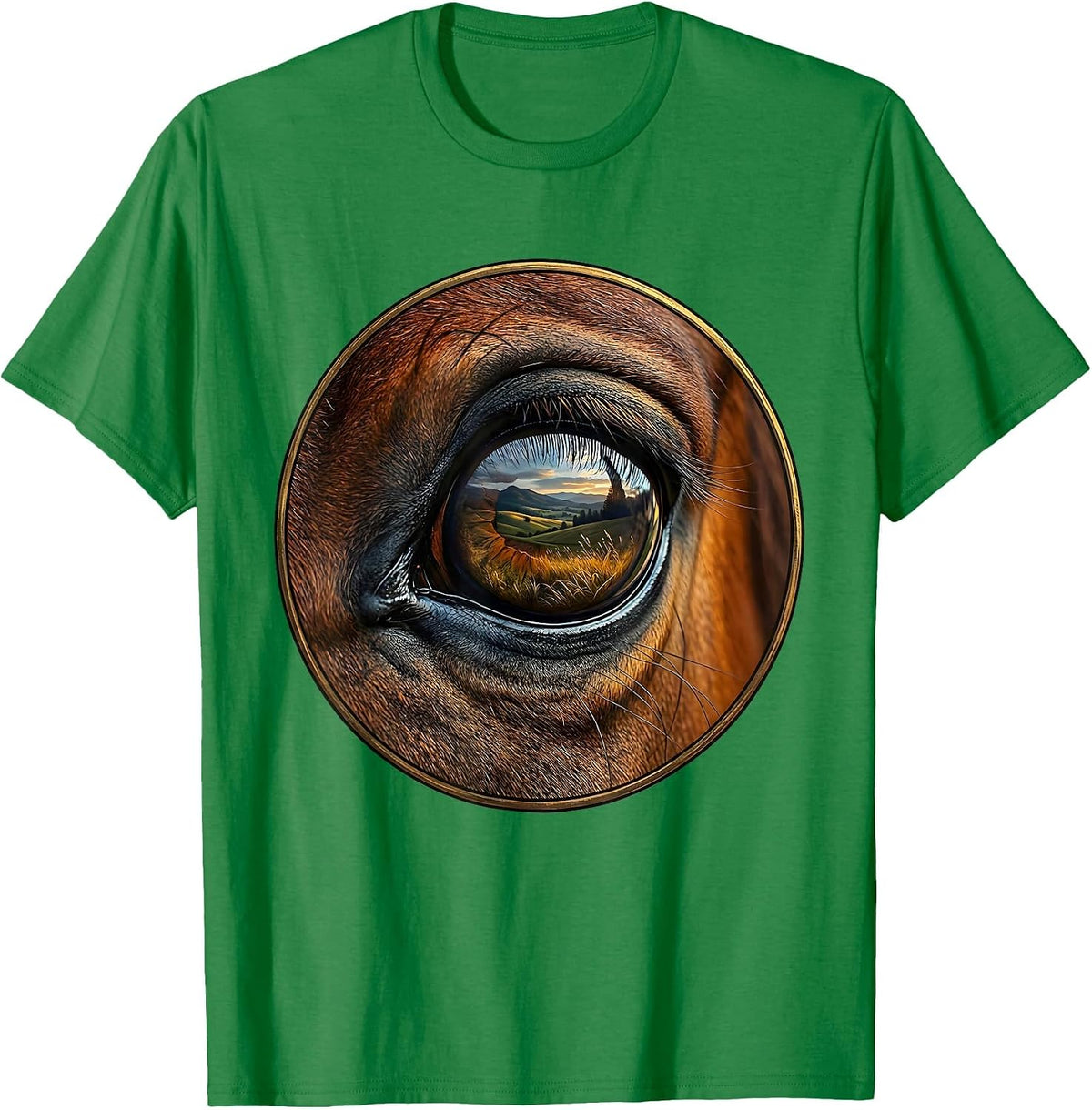 Men's Horse Eye Close-Up With Landscape Reflection T-Shirt - Kelly Green