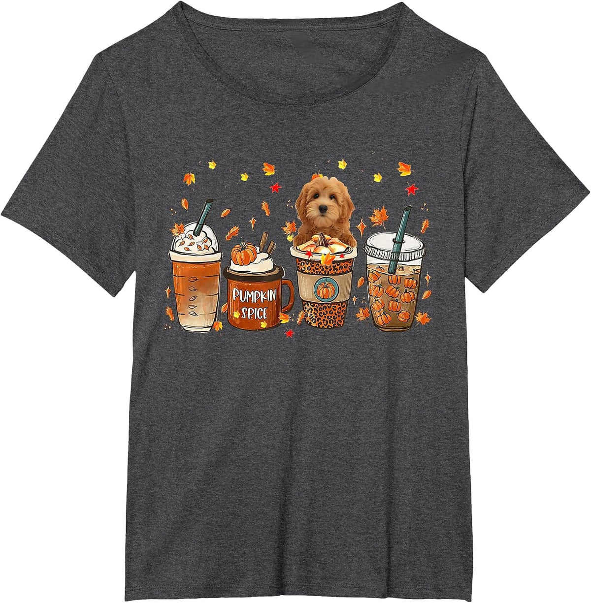 Goldendoodle Fall Coffee Pumpkin Spice Latte Iced Autumn T-Shirt - Dark Heather Grey