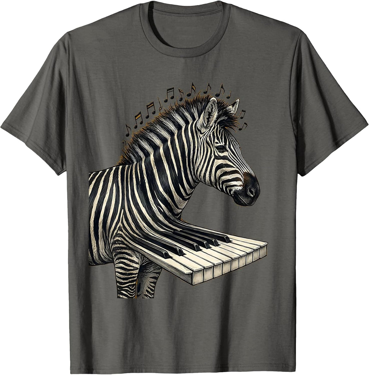 Zebra Stripes Piano Keys Music Nature Art T-Shirt - Asphalt Grey