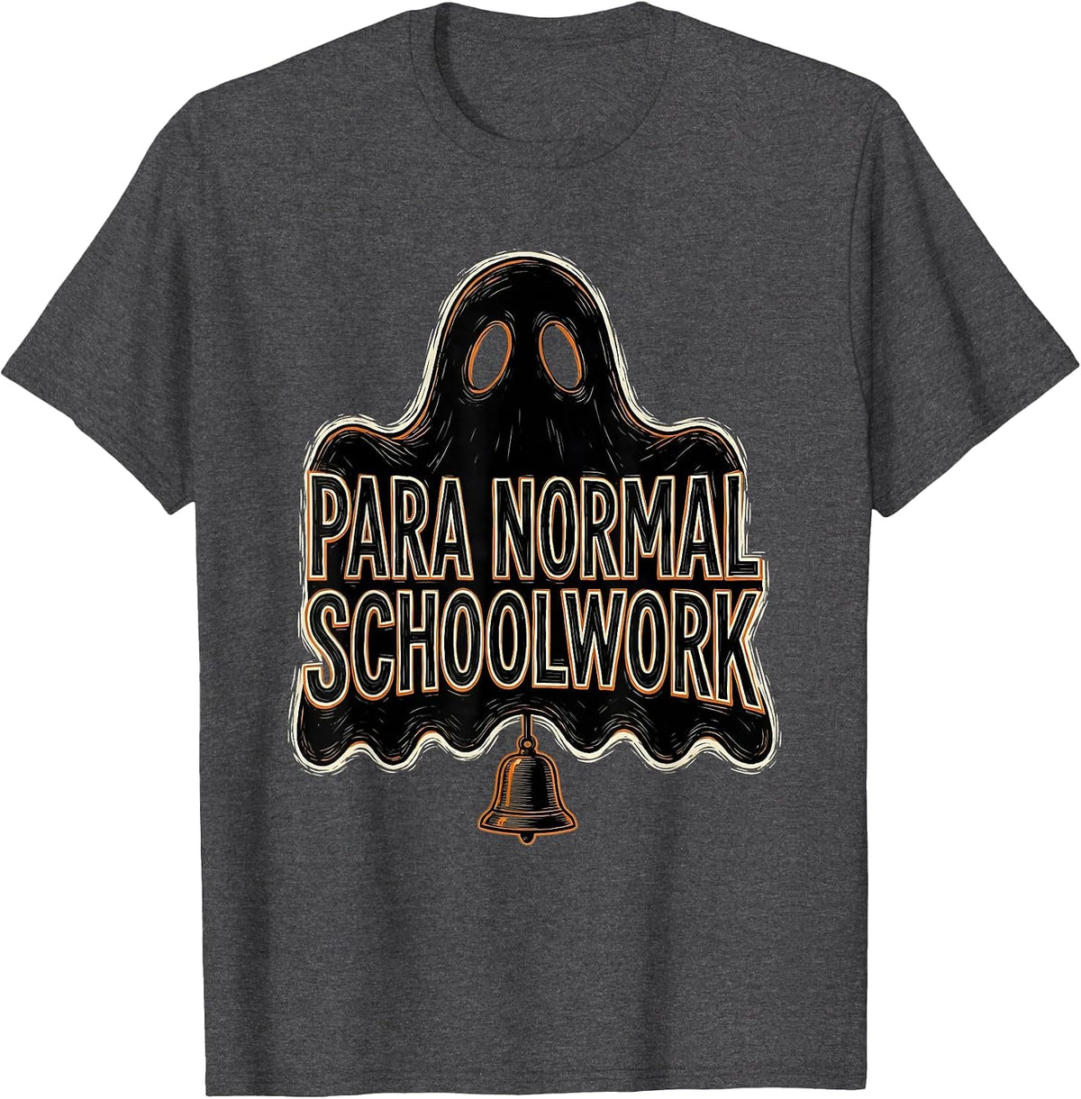 Men's Para Normal Schoolwork Linocut Ghost Paraeducator Halloween T-Shirt - Dark Heather Grey