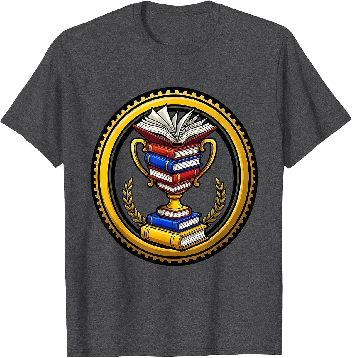 Men's Books Trophy Reading Champion Graphic Design T-Shirt - Dark Heather Grey