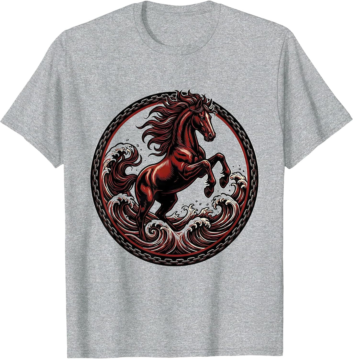 Men's Horse Galloping Through Ocean Waves Graphic T-Shirt - Heather Grey