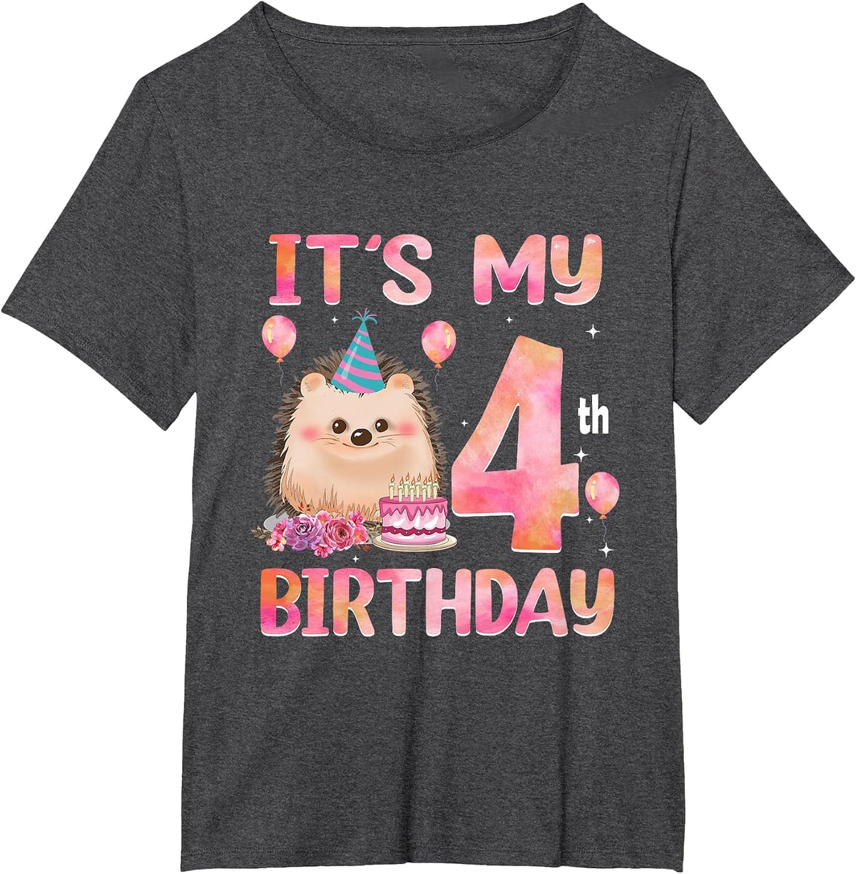 It’s My 4th Birthday Hedgehog Animal 4 Years Old Boy Girl T-Shirt - Dark Heather Grey