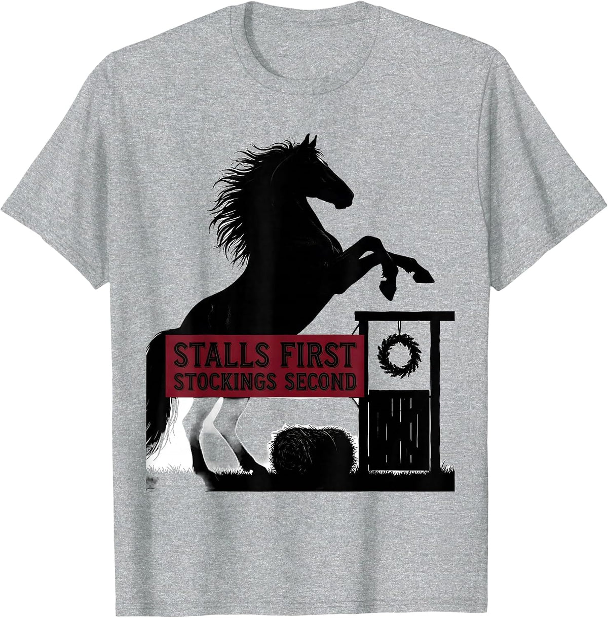 Men's Stalls First Stockings Second Horse Lover Christmas Pajama T-Shirt - Heather Grey