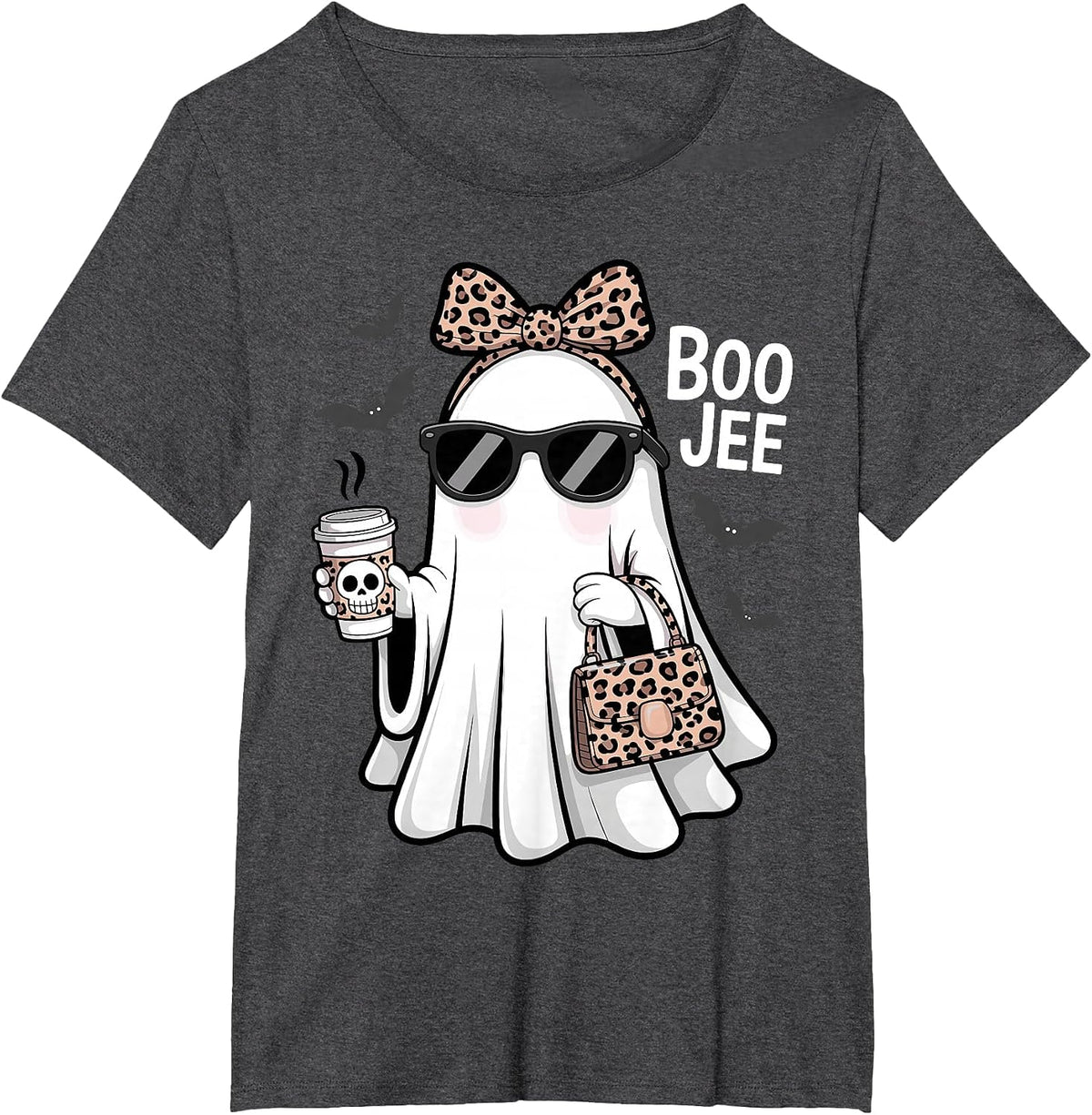 Halloween Boujee Ghost Coquette Leopard Ghost Coffee Boo-JEE T-Shirt - Dark Heather Grey