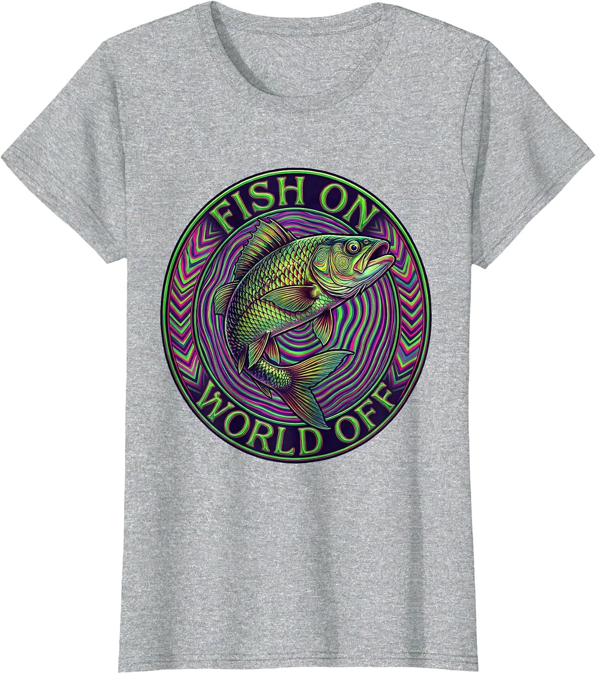 Fish On World Off Fishing Graphic Design T-Shirt - Heather Grey