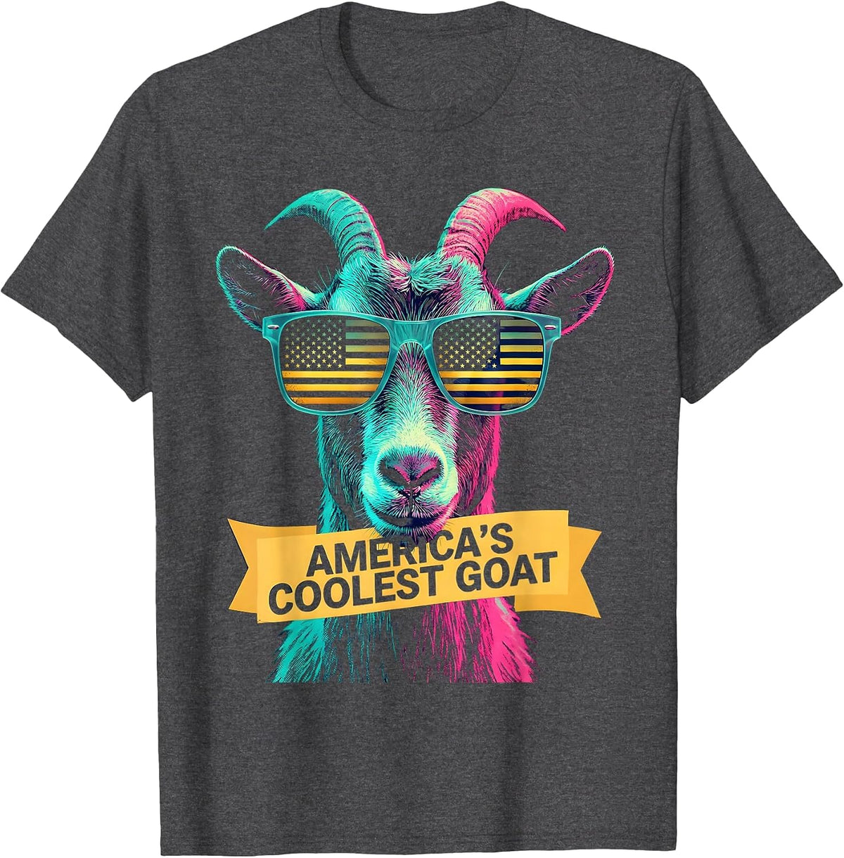 Men's America's Coolest GOAT Funny Goat Sunglasses Animal Lover T-Shirt - Dark Heather Grey