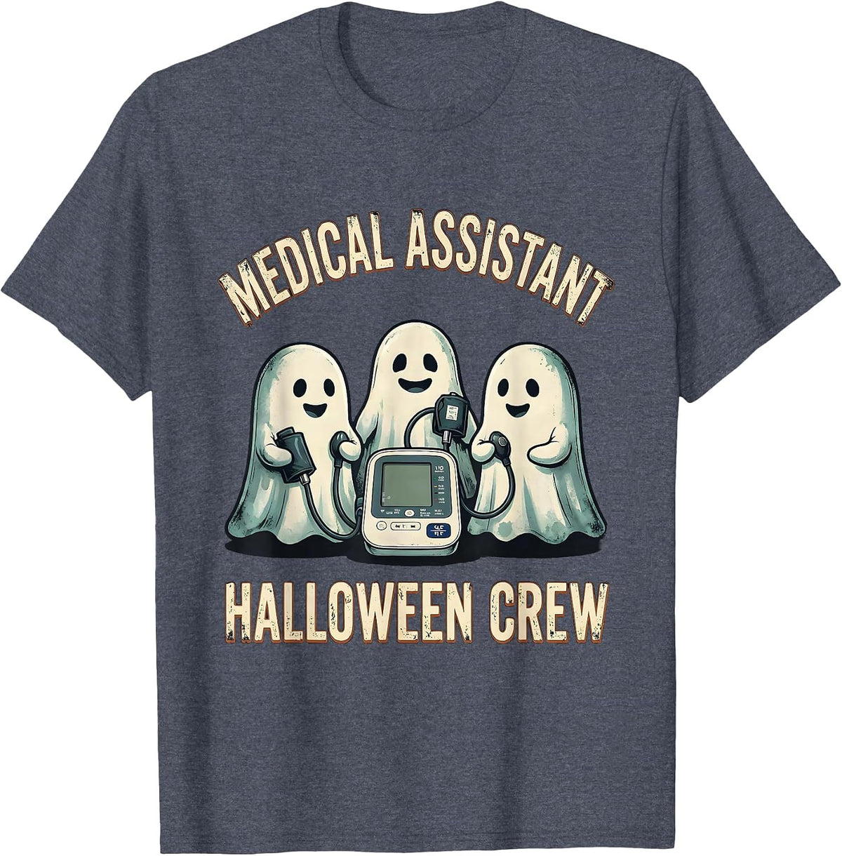 Medical Assistant Halloween Crew Distressed Ghost Medical T-Shirt - Heather Blue