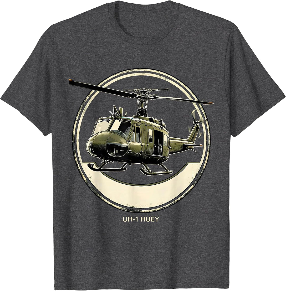 Men's UH-1 Huey Military Helicopter Pilot Veteran Tribute T-Shirt - Dark Heather Grey