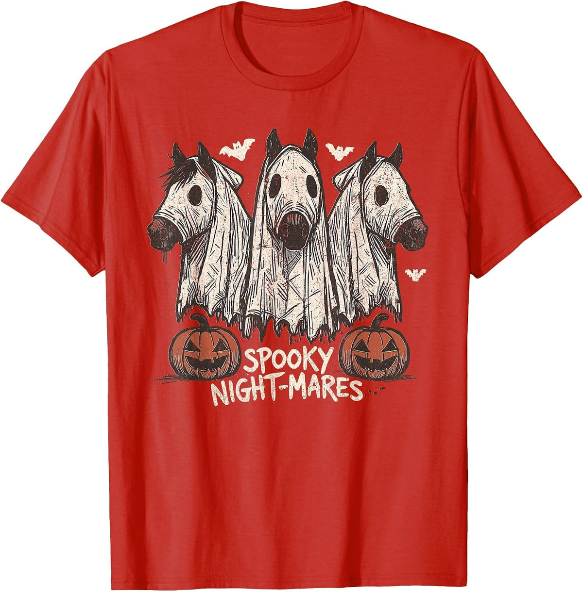 Spooky Night-Mares Halloween Horse Ghost Funny Spooky Season T-Shirt - Red