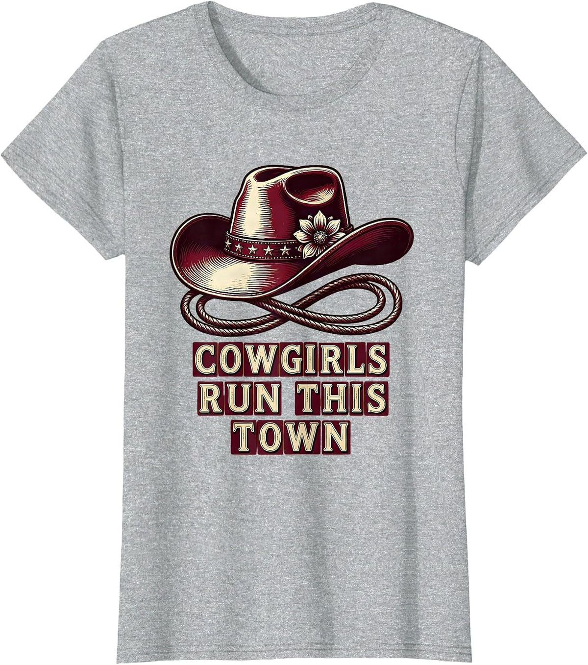 Cowgirls Run This Town Western Design T-Shirt - Heather Grey