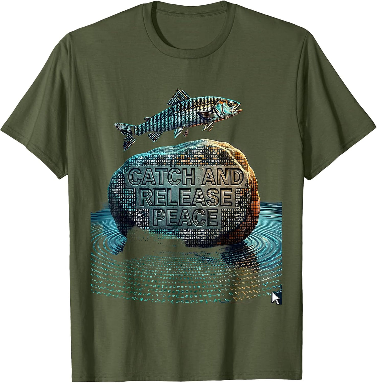 Catch and Release Peace Fishing Design T-Shirt - Olive Green