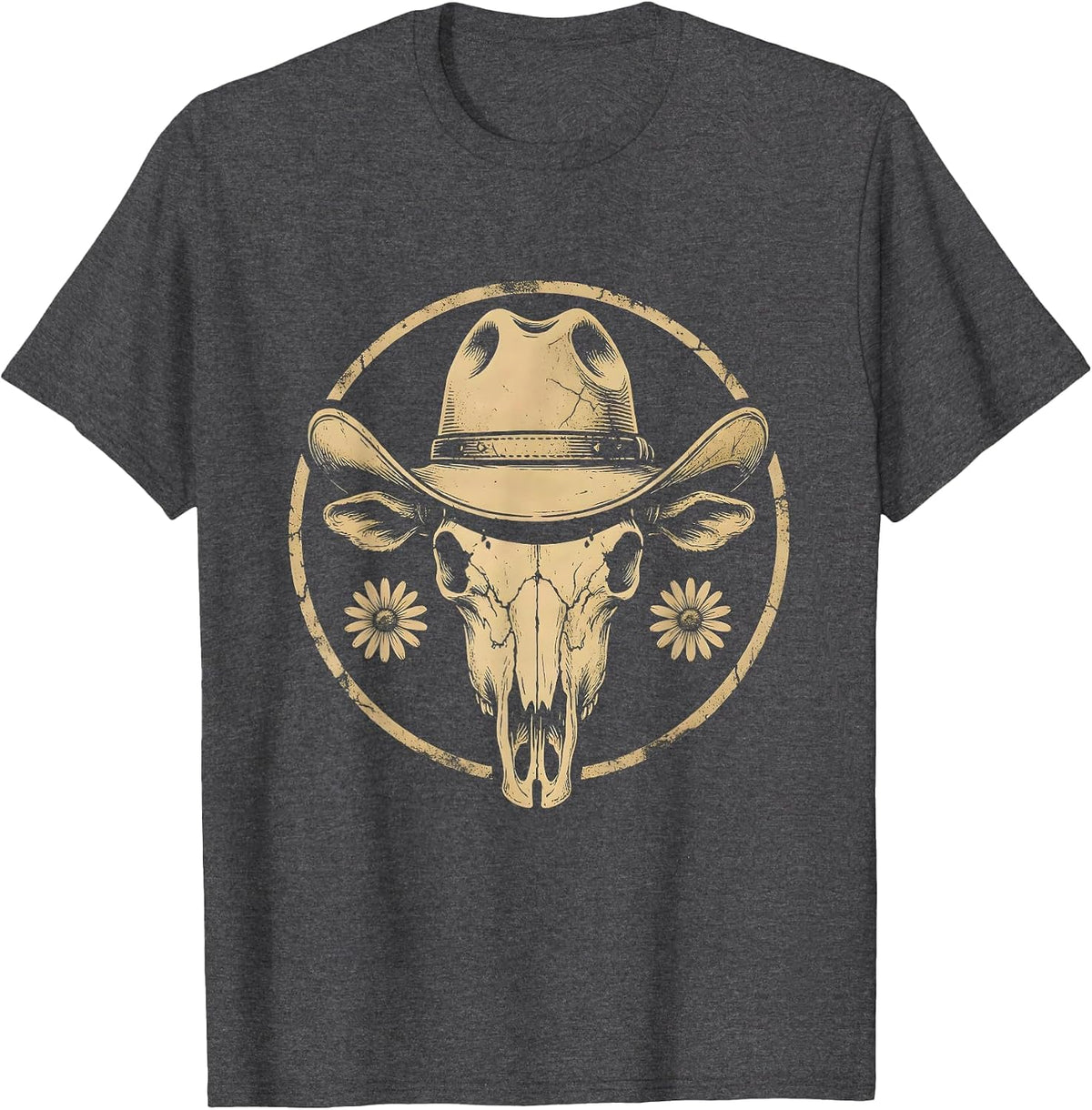 Western Hat Fierce Eyes Rodeo Graphic Design T-Shirt - Dark Heather Grey