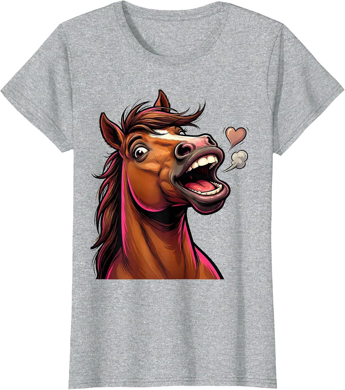 Cartoon Horse Grin Flirty Equestrian Valentine T-Shirt - Heather Grey