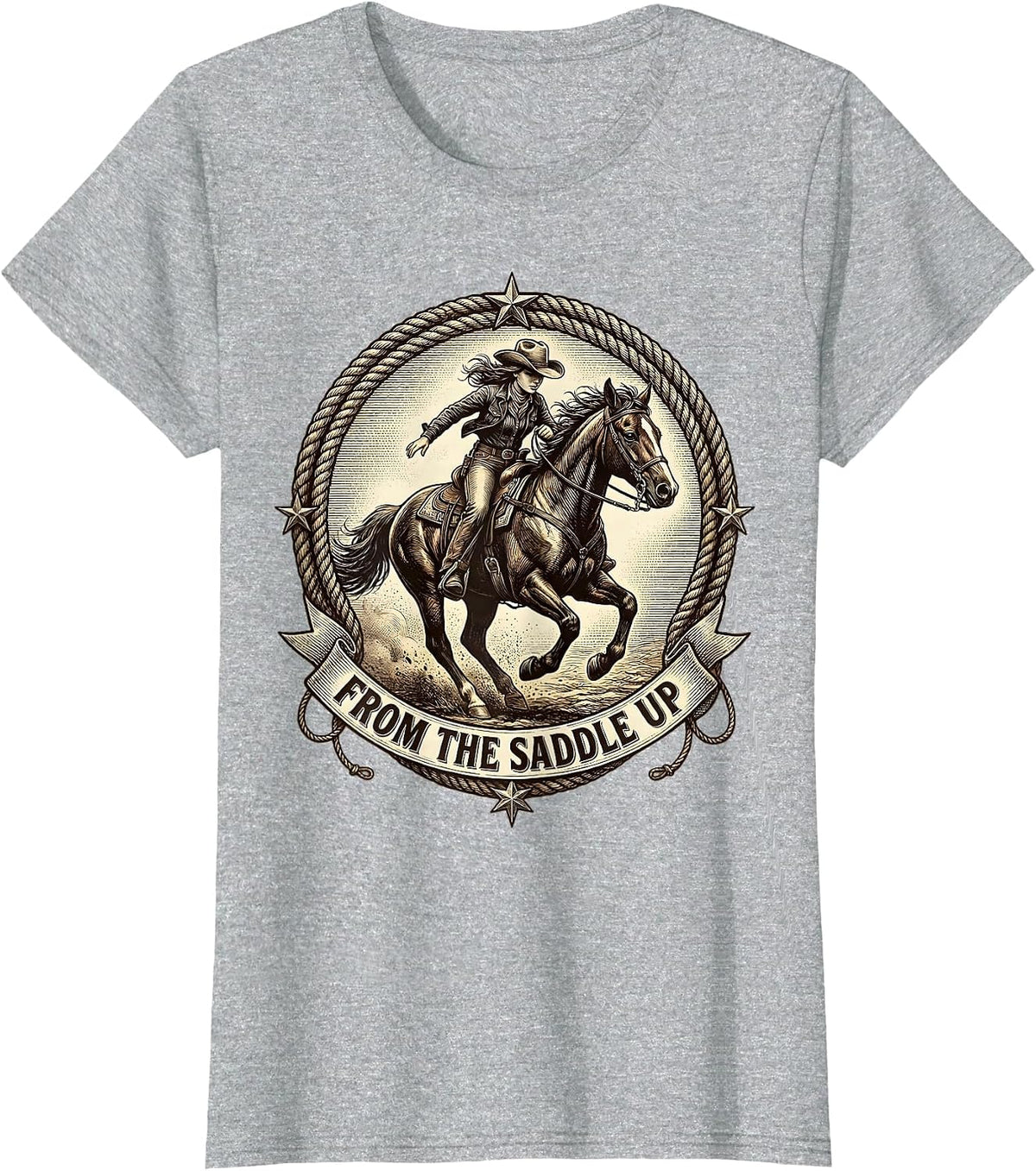 From the Saddle Up Cowgirl Riding Design T-Shirt - Heather Grey