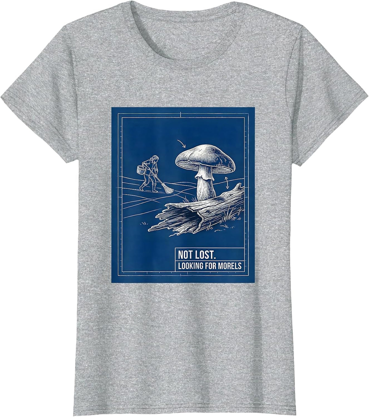 Women's Not Lost Looking For Morels Technical Blueprint Outdoor T-Shirt - Heather Grey