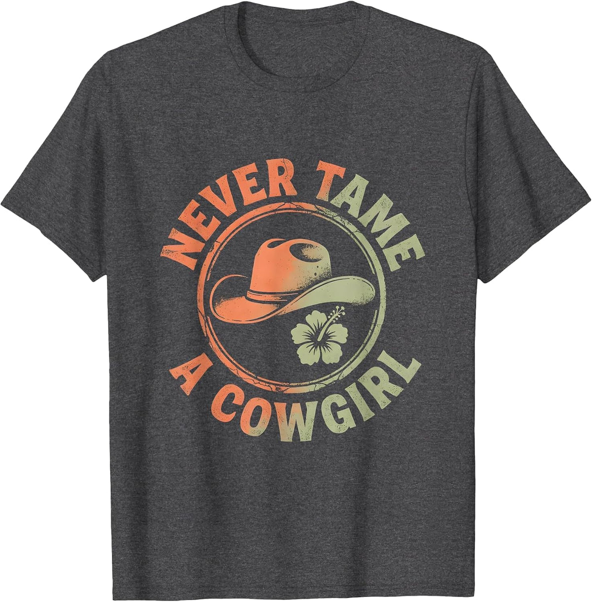 Men's Never Tame A Cowgirl Western Spirit Design T-Shirt - Dark Heather Grey