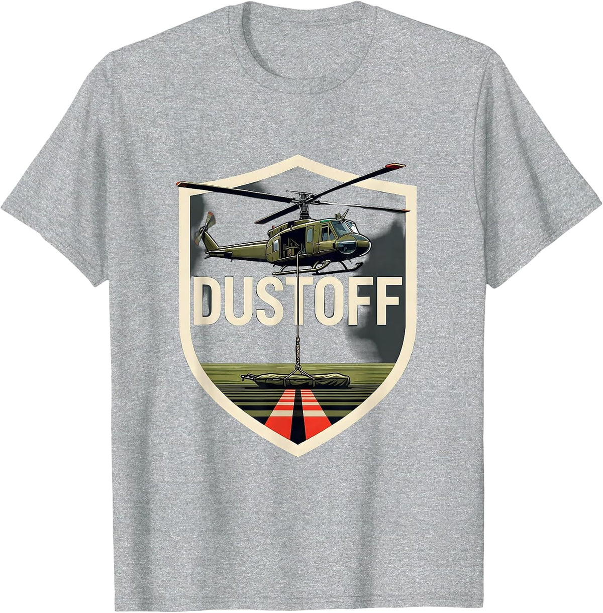 Men's Dustoff UH-1 Huey Veteran Military Helicopter Pilot Tribute T-Shirt - Heather Grey