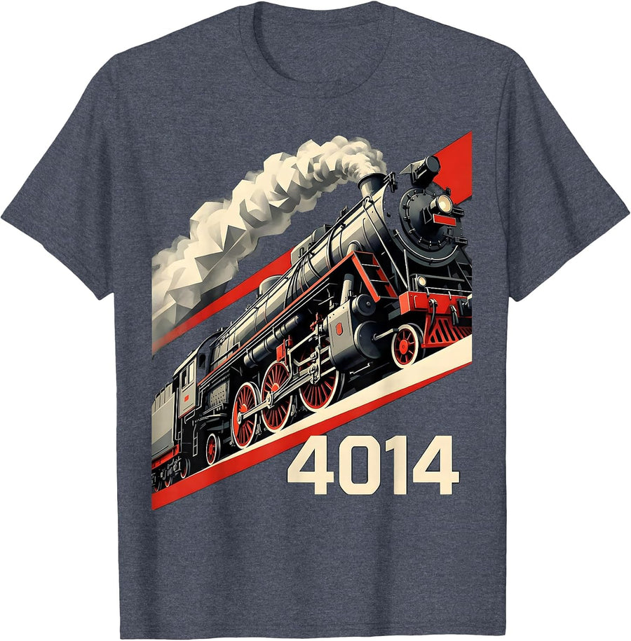 4014 Constructivist Steam Locomotive Railroad Enthusiast T-Shirt - Heather Blue
