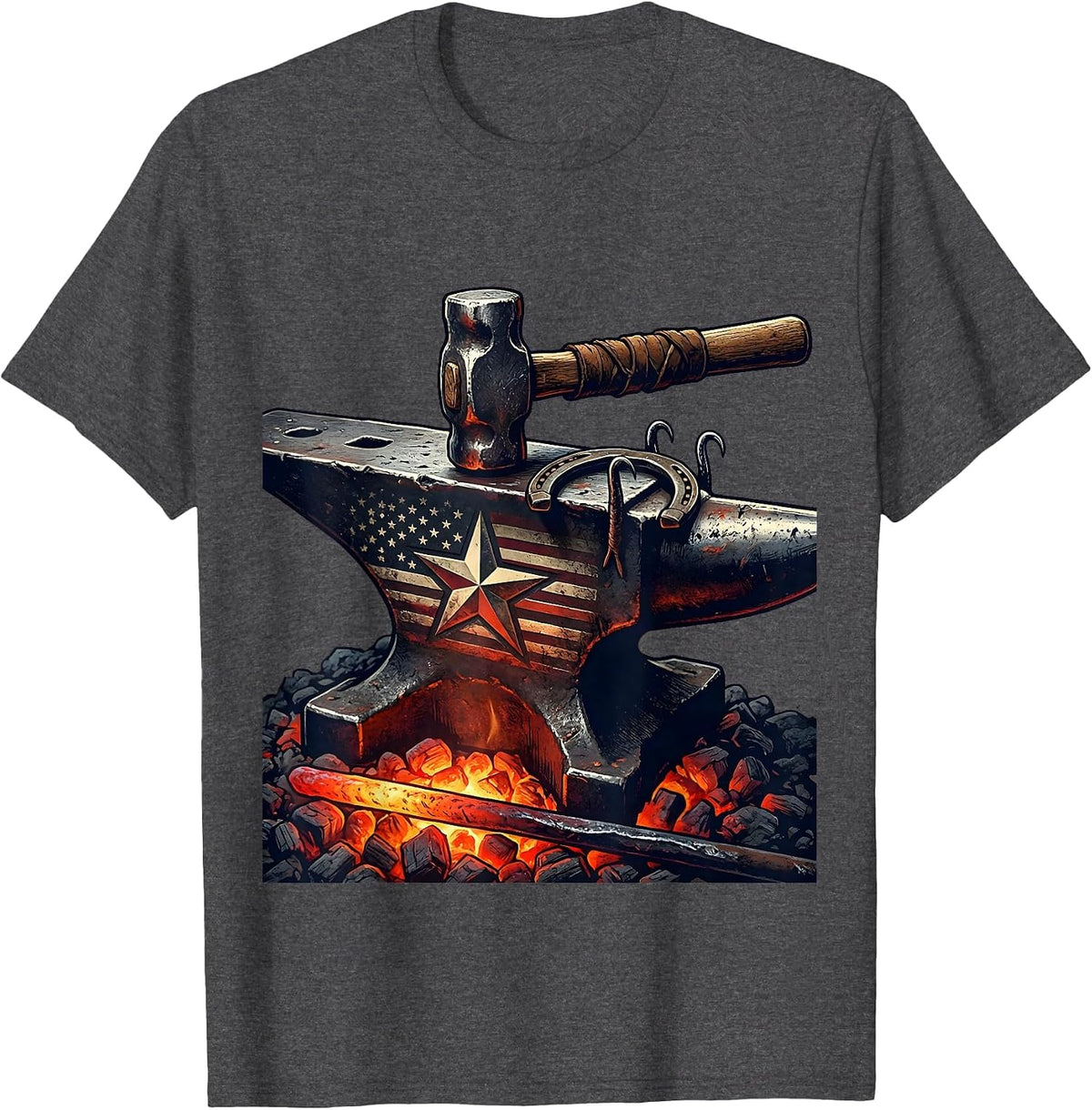 Men's Blacksmith Forge Hammer and Anvil Graphic T-Shirt - Dark Heather Grey