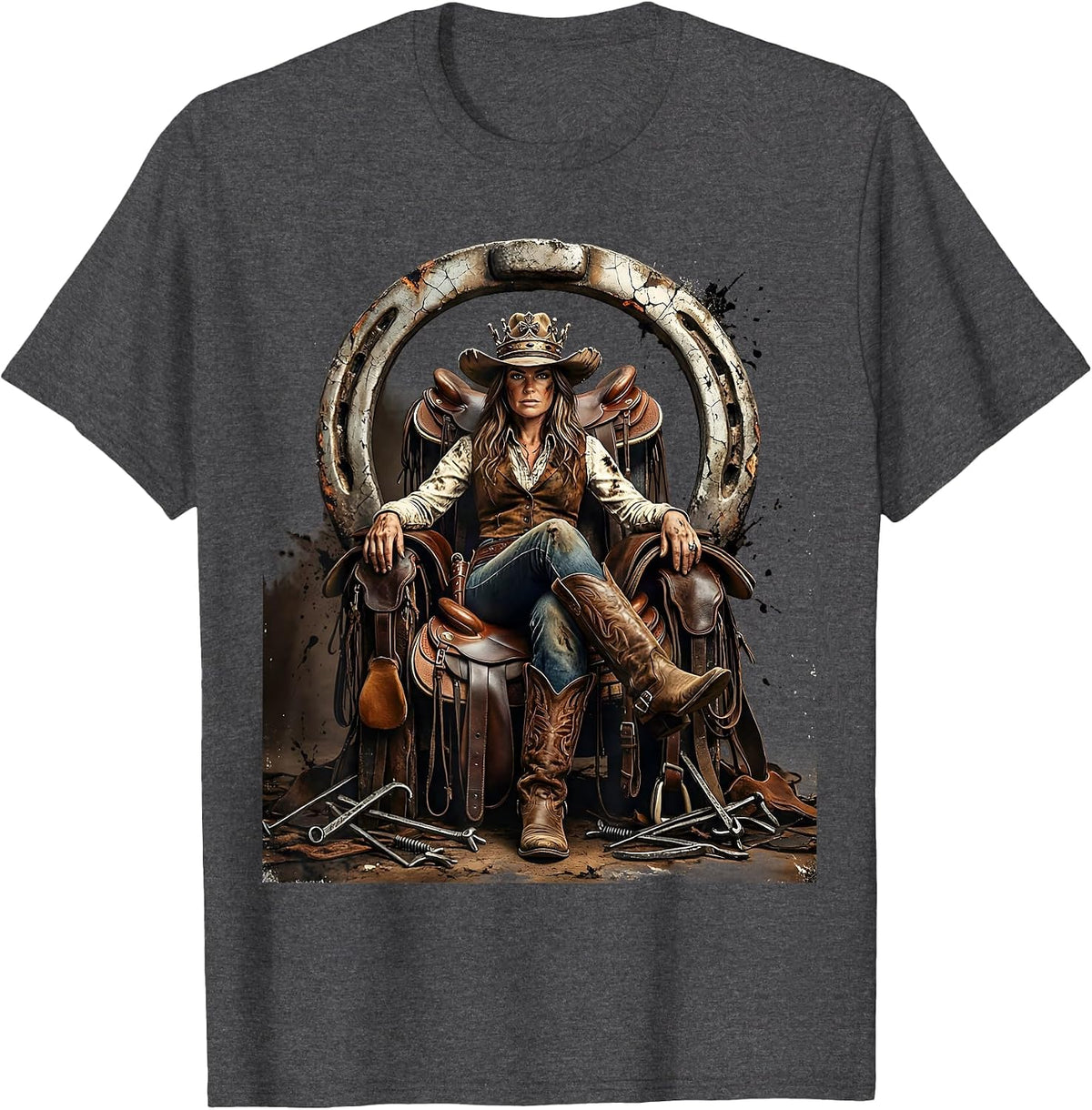 Wild West Queen Cowboy Throne Graphic T-Shirt - Dark Heather Grey