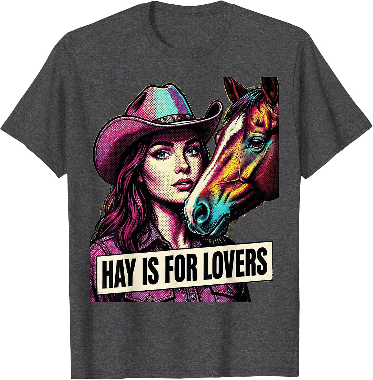 Hay Is For Lovers Horse Design T-Shirt - Dark Heather Grey