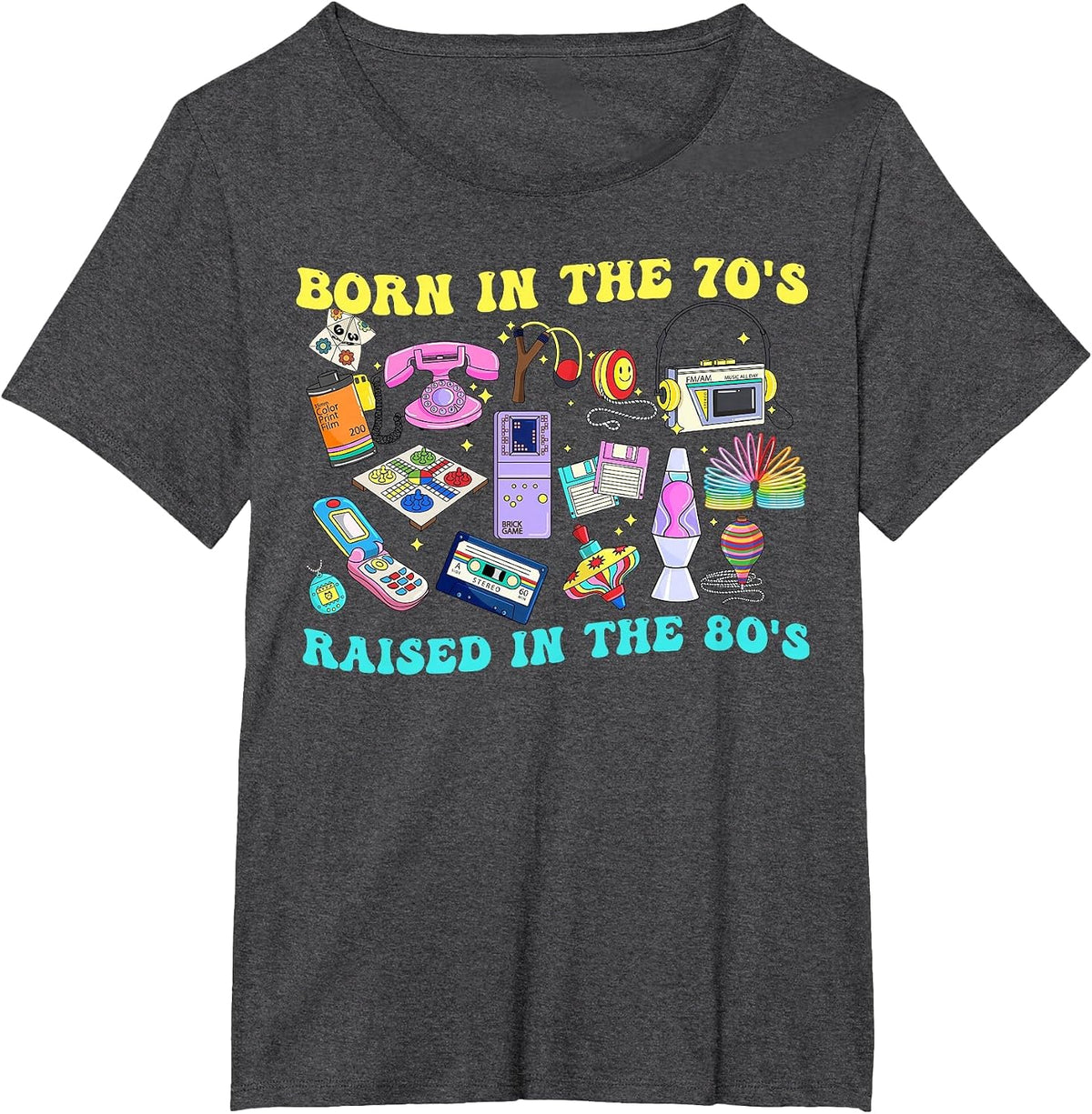 Born in The 70's Raised in The 80's & 1980s Vintage T-Shirt - Dark Heather Grey