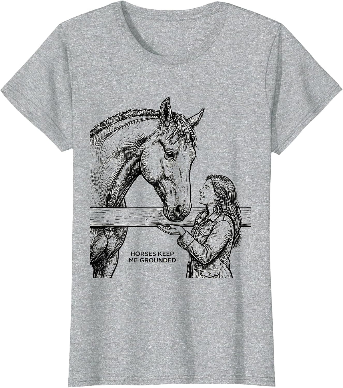 Women's Horses Keep Me Grounded Funny Horse Lover Girl Humor T-Shirt - Heather Grey