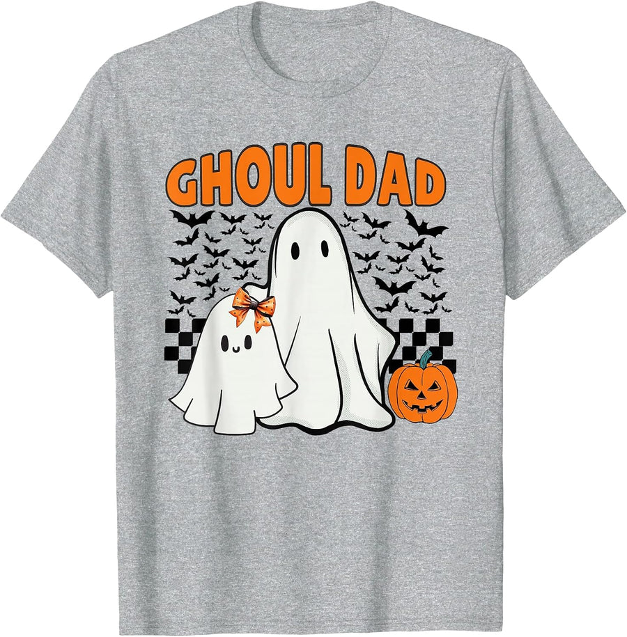 Ghoul Dad Halloween Ghost Spooky Season Retro Daddy T-Shirt - Heather Grey