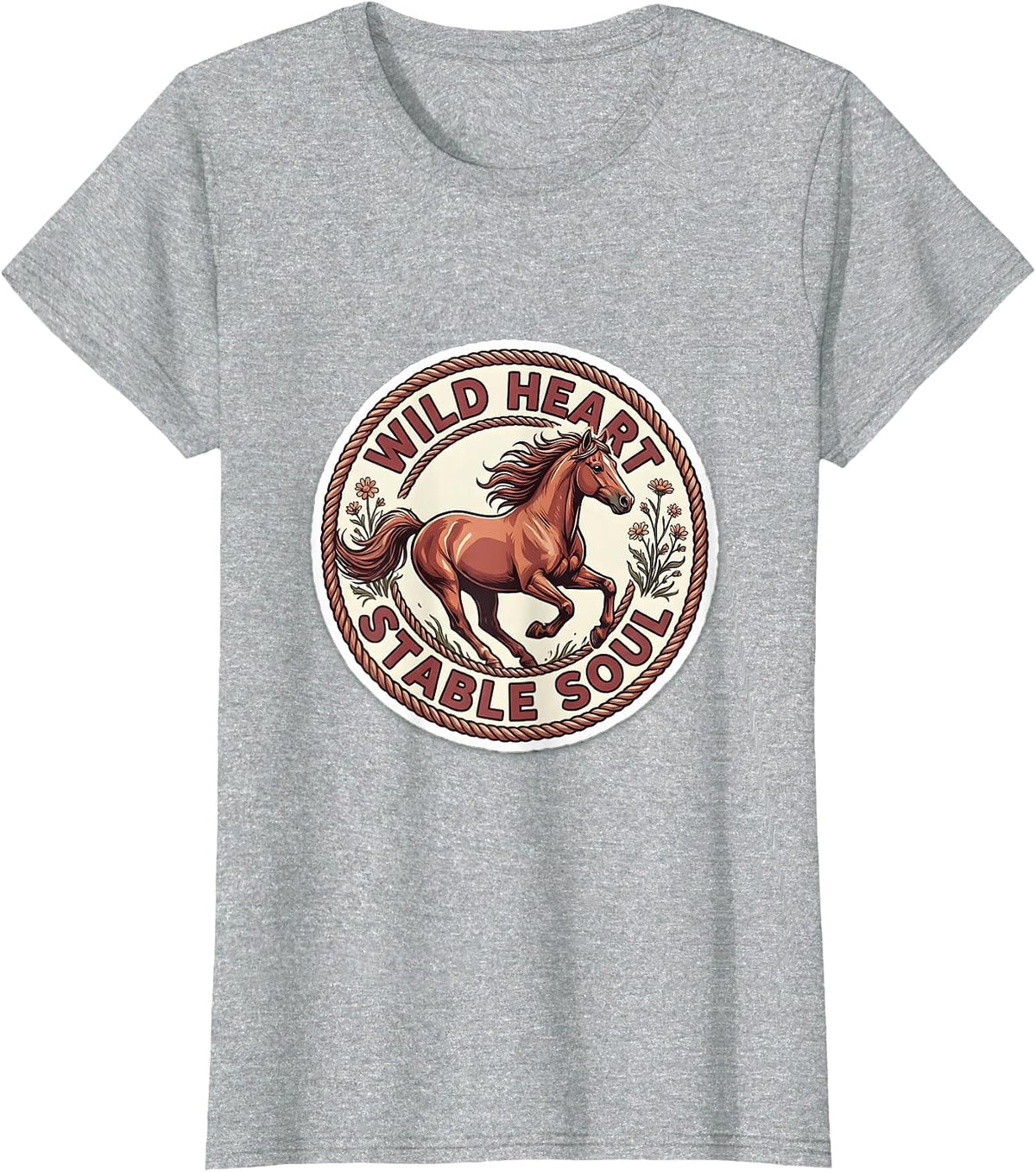 Wild Heart Stable Soul Horse Lover Design T-Shirt - Heather Grey